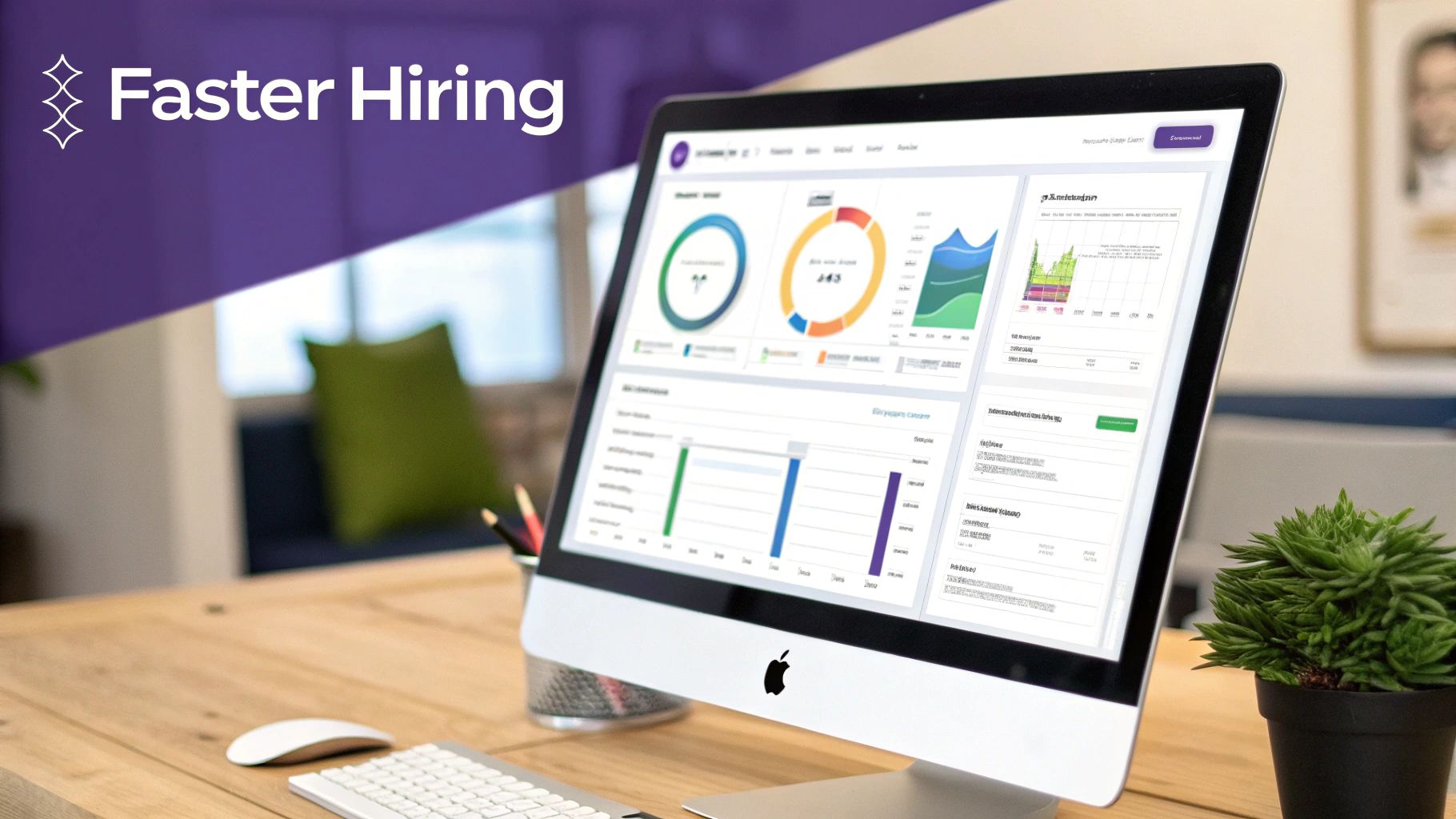 Applicant tracking system dashboard displaying recruitment analytics and hiring metrics on desktop computer screen