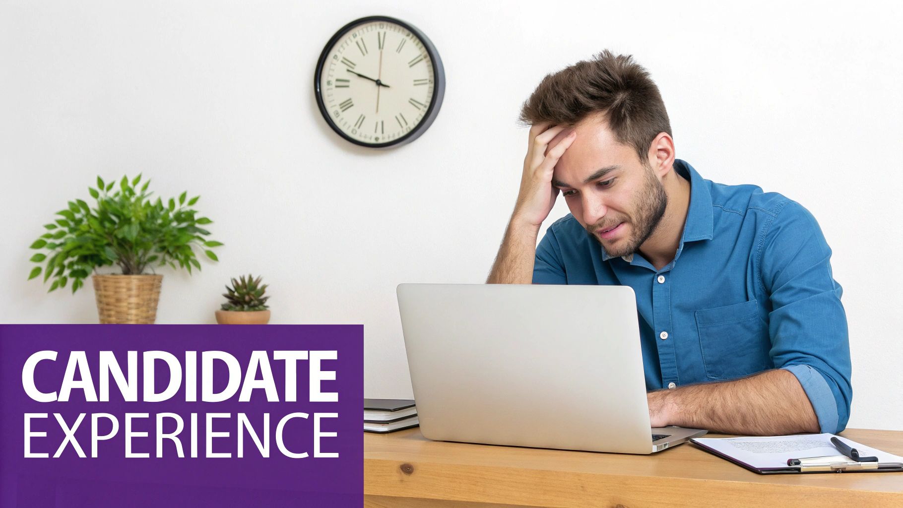 A person sitting at a desk participating in a video interview.