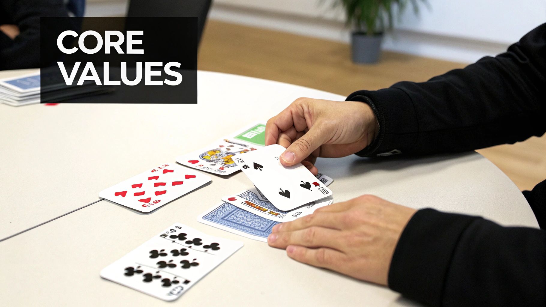 A person looking at a board with sticky notes, organizing ideas.