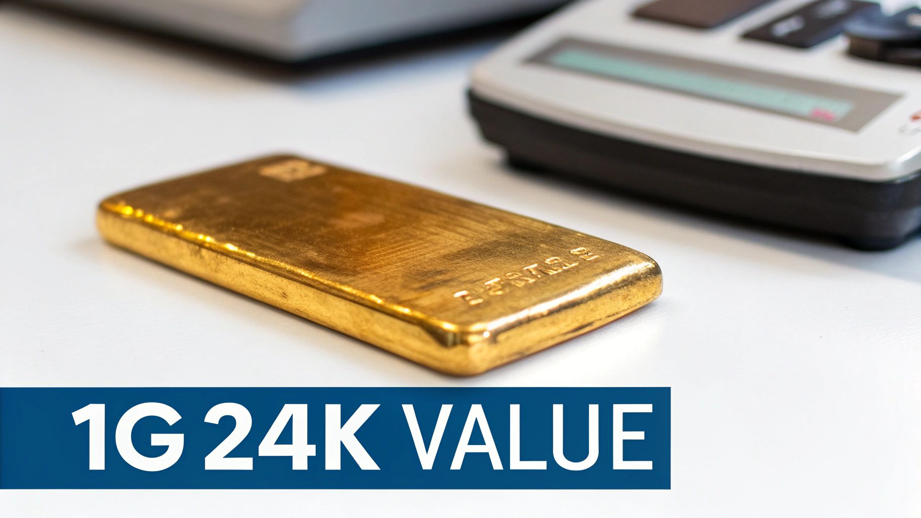 A close-up of a small, pure 24k gold bar resting on a digital scale displaying its weight.