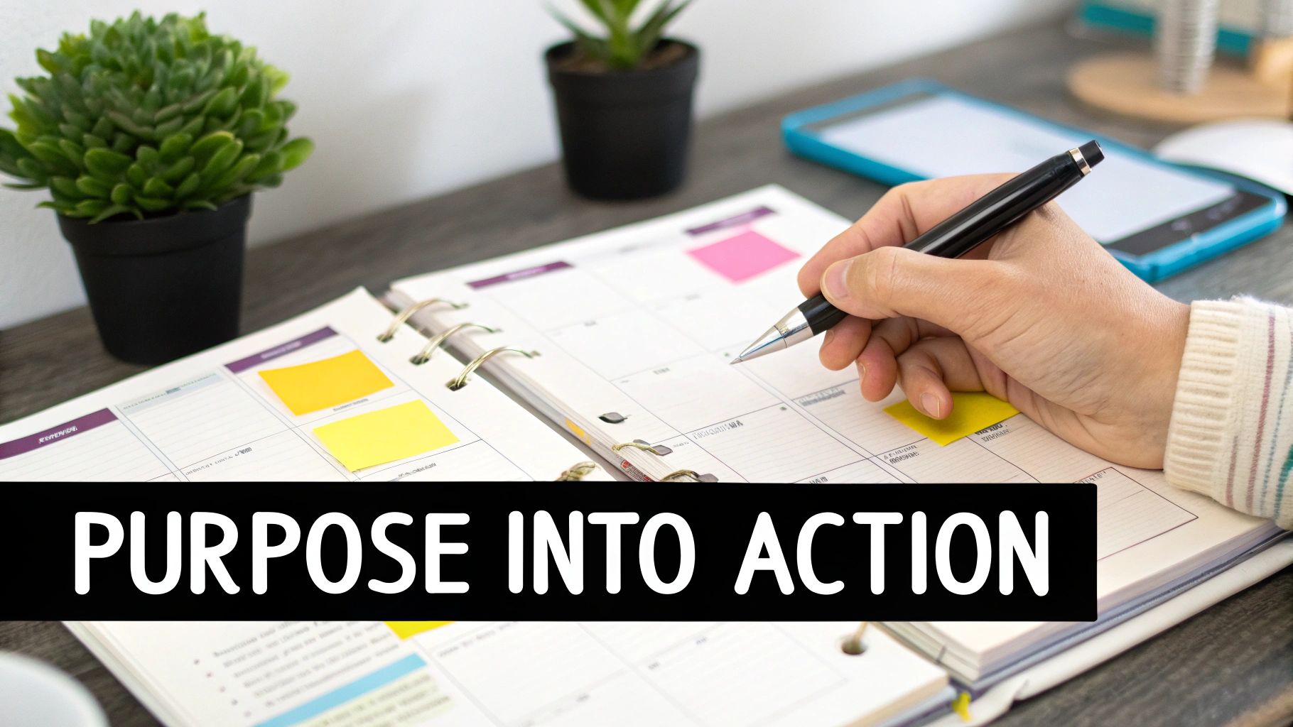 A person journaling in a sunlit room, symbolizing daily reflection and purposeful living.