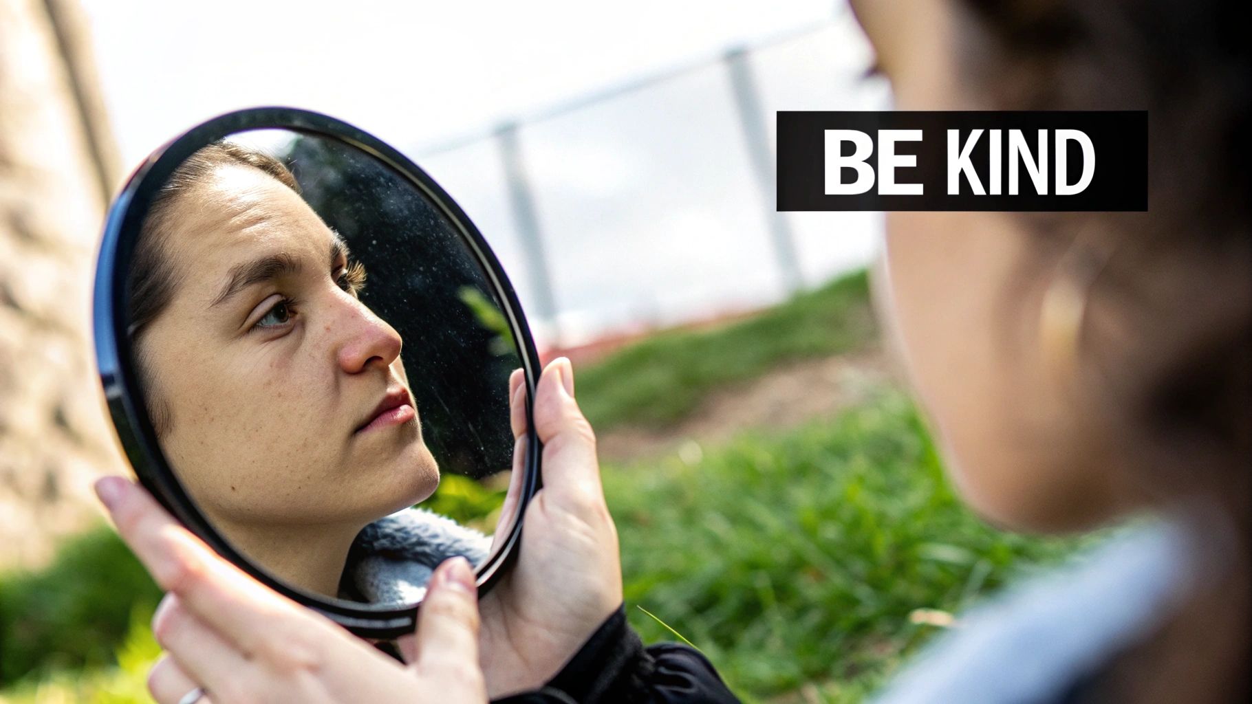 A person gently holding a small, sprouting plant in their hands, symbolizing nurturing and self-care.