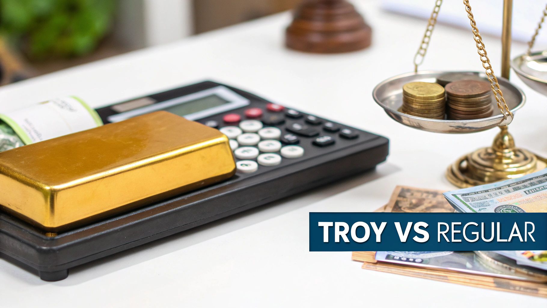 Gold bars on a scale representing precise measurement