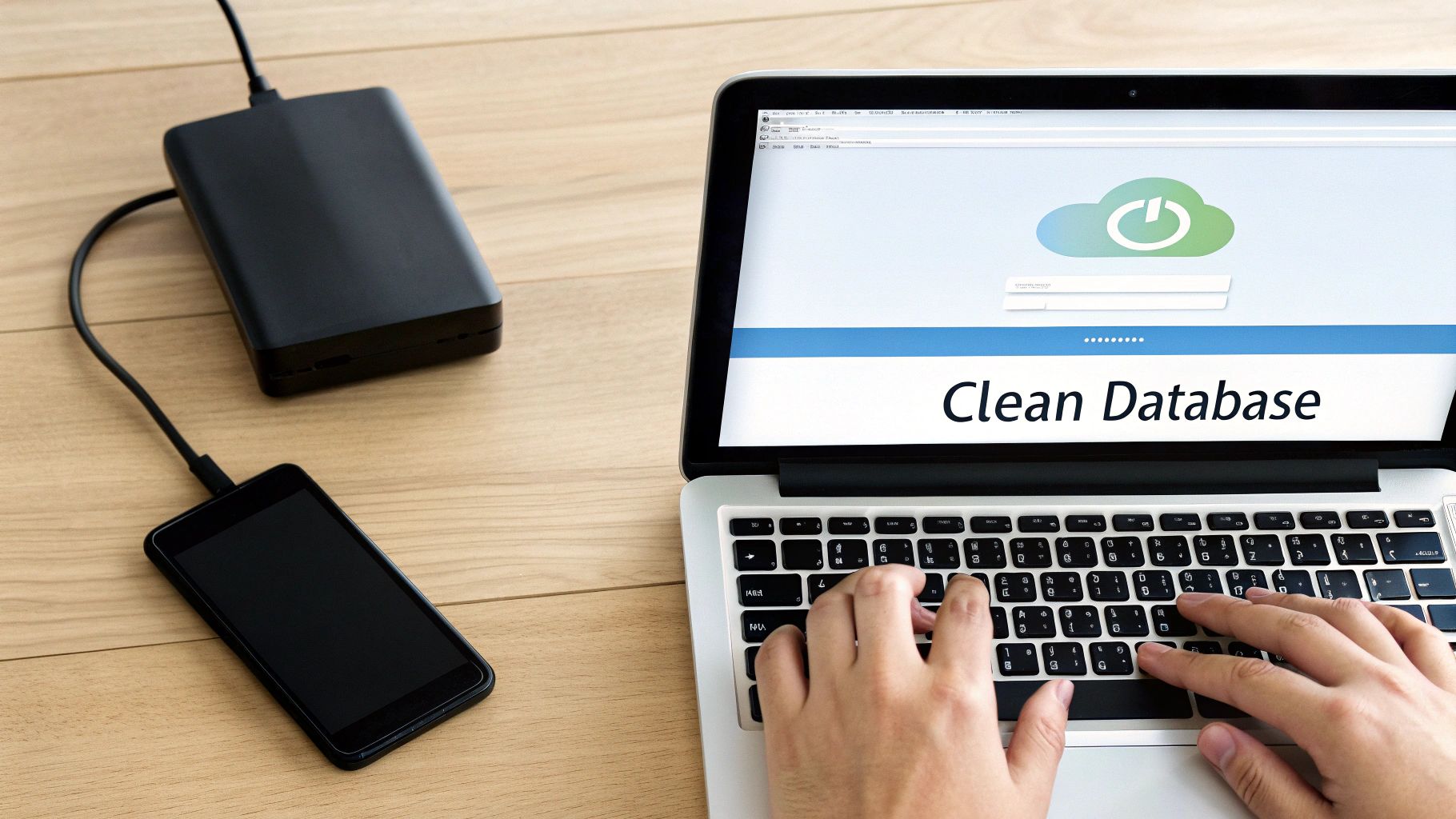 A person carefully cleaning a complex piece of machinery, symbolizing precise database maintenance.