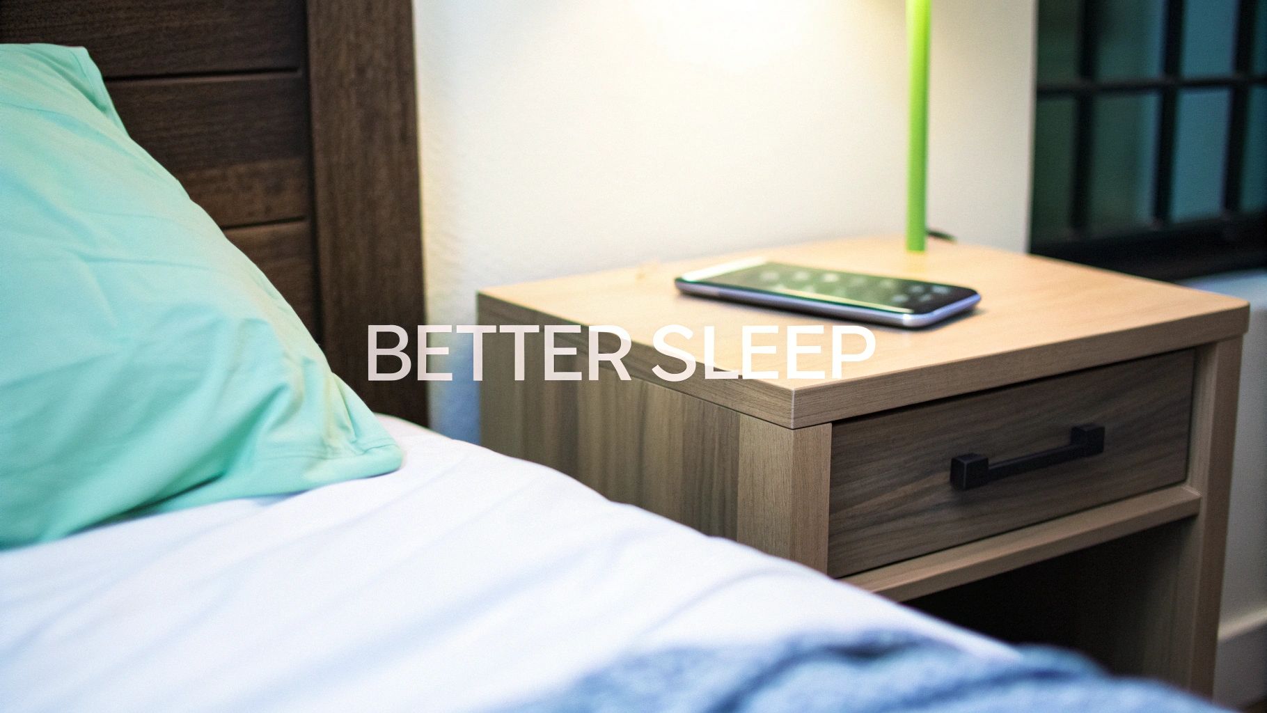 Modern bedroom nightstand with smartphone promoting better sleep and digital detox habits