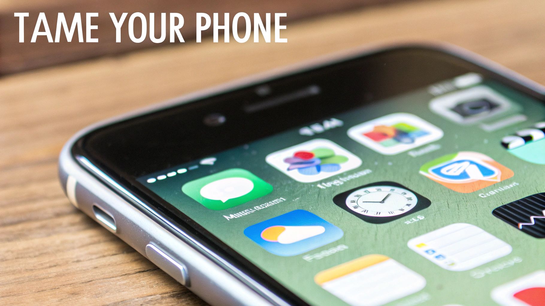 Smartphone displaying app icons on home screen representing digital distraction and phone usage
