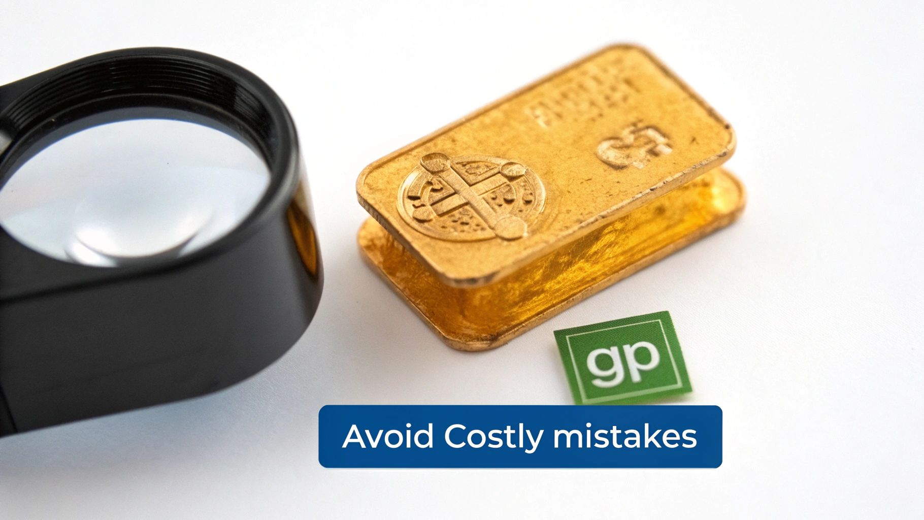 A magnifying glass closely inspecting a gold ring for karat markings