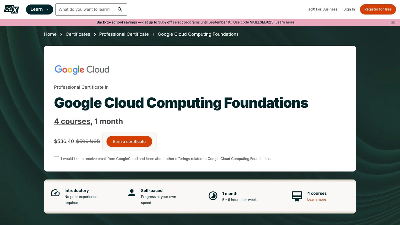edX – Google Cloud Computing Foundations (Professional Certificate)