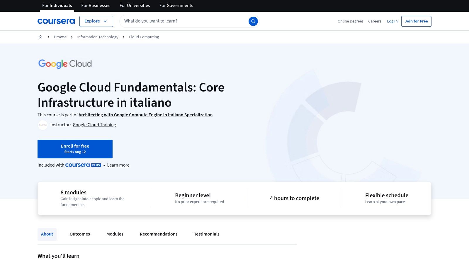 Coursera – Google Cloud Fundamentals: Core Infrastructure (in italiano)