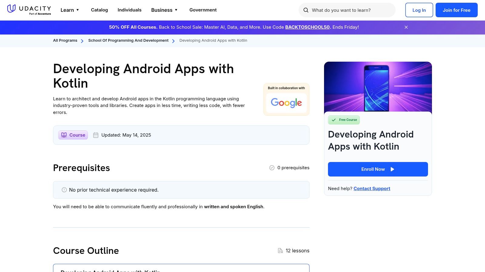 Udacity – Developing Android Apps with Kotlin (in collaborazione con Google)
