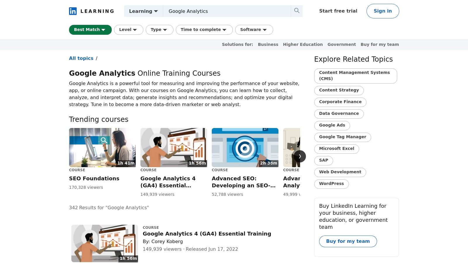 LinkedIn Learning – Google Analytics 4 (GA4) e Google topics