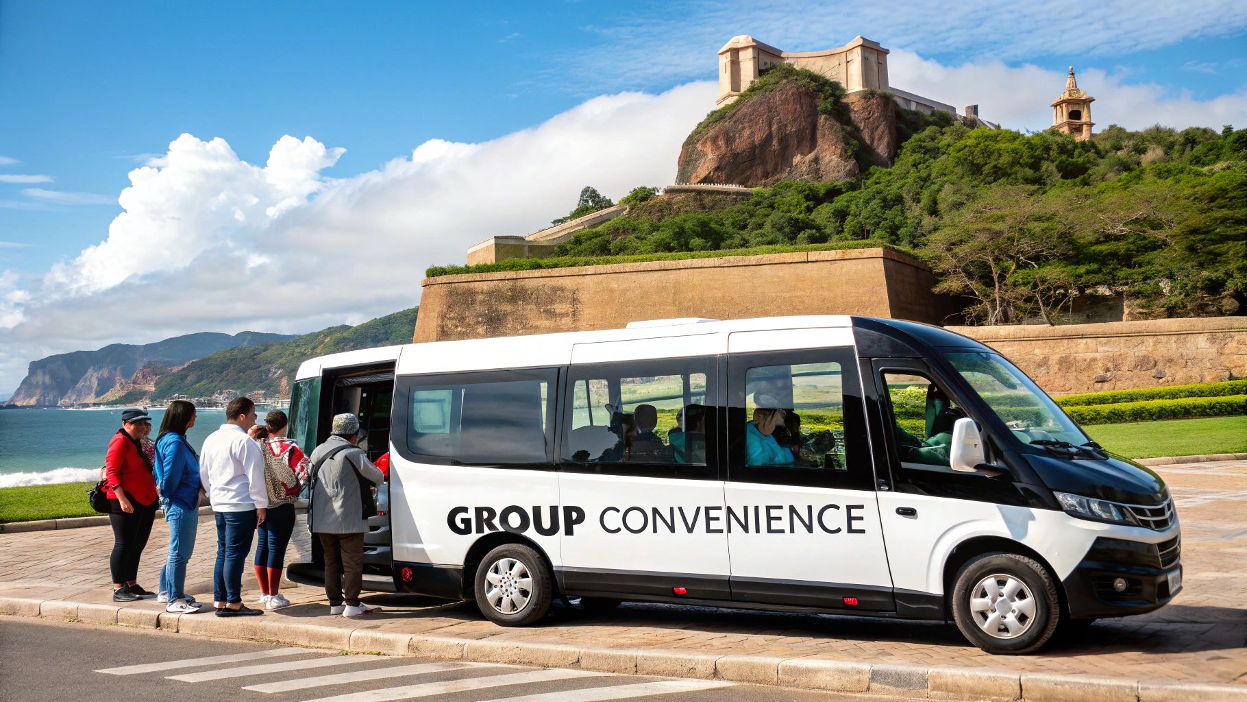 Image of people getting off a minibus
