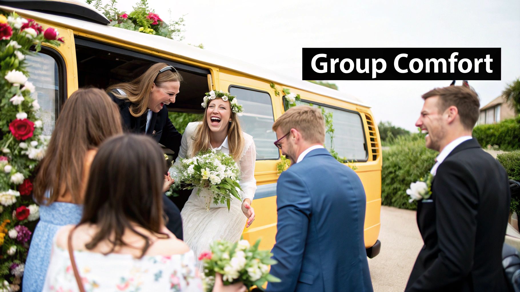 Image of a wedding minibus