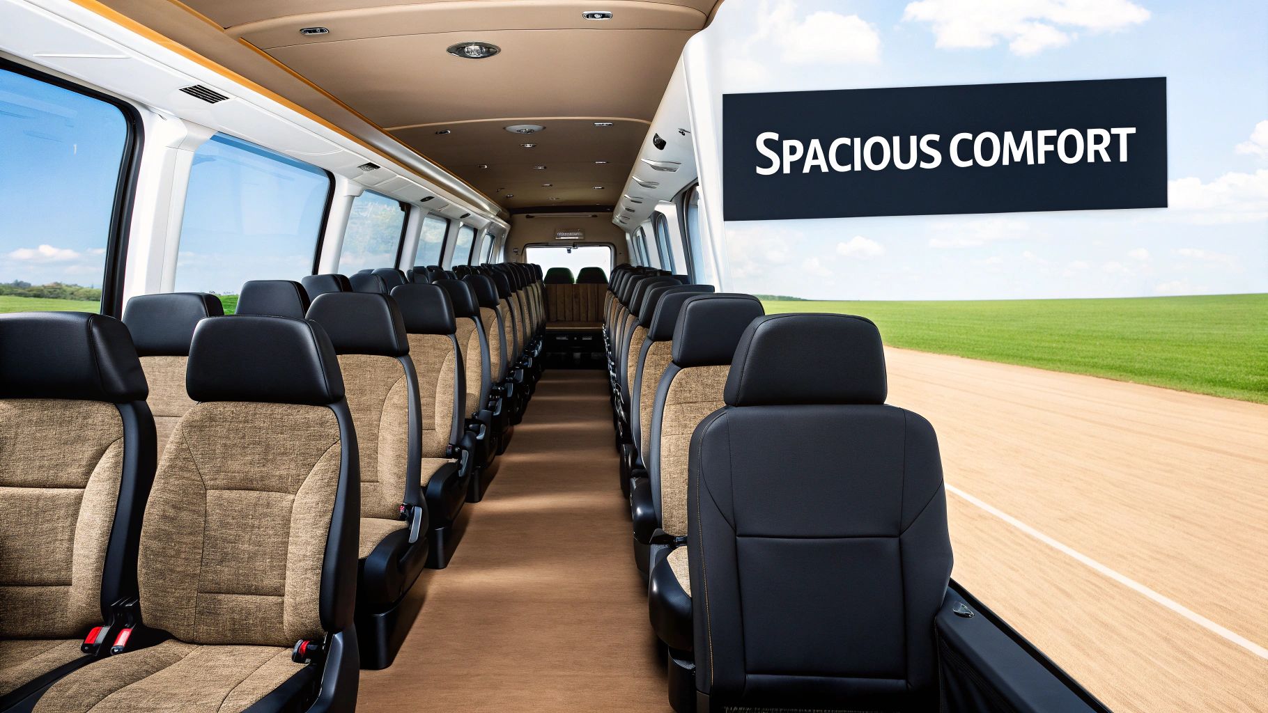 A group of happy people standing next to a 12 seater minibus
