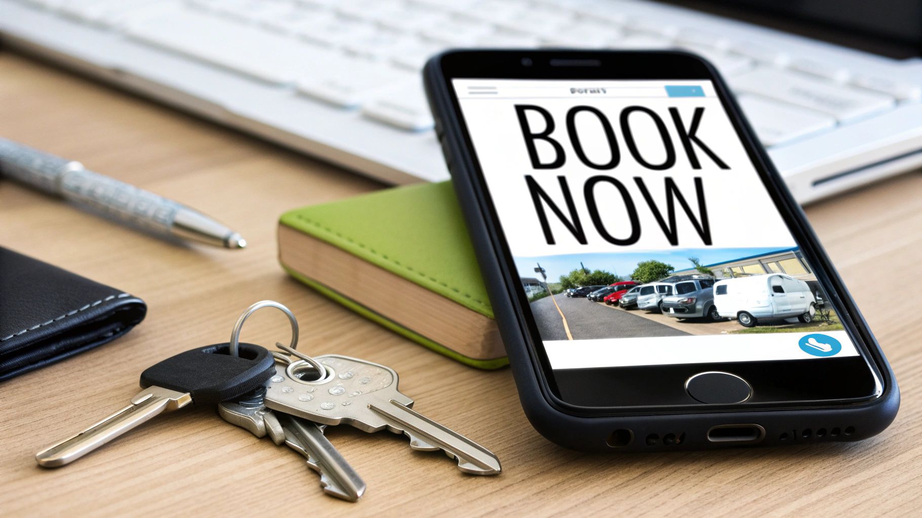 A customer using a tablet to book a minibus taxi online