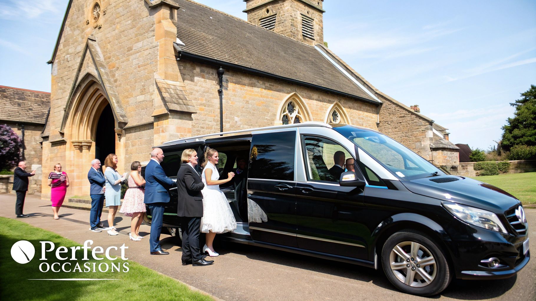 A happy family loading their luggage into a 12-seater minibus for an airport transfer.