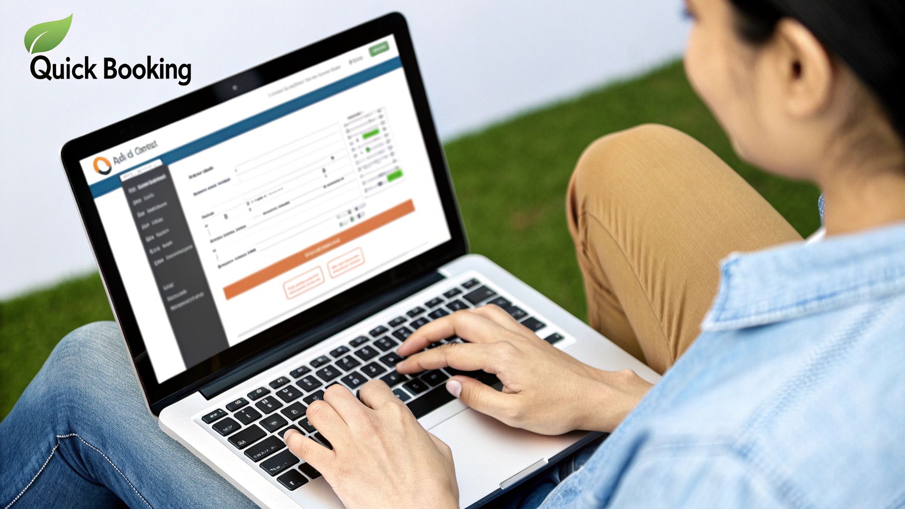 A person using a laptop to book a minibus online