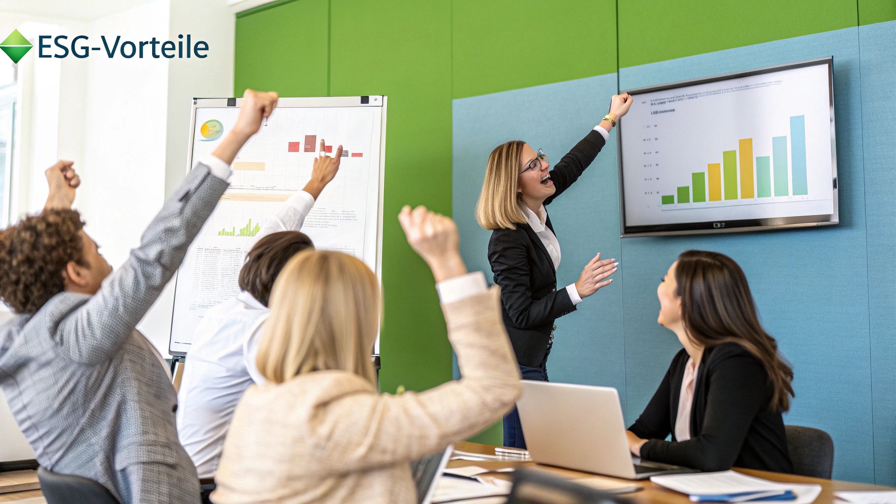 One person plans ESG implementation steps on a board with post-its.