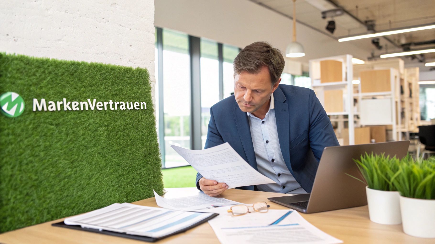 Eine Person hält eine kleine Pflanze in den Händen, umgeben von Münzen, was das Wachstum von Geschäft und Nachhaltigkeit symbolisiert.