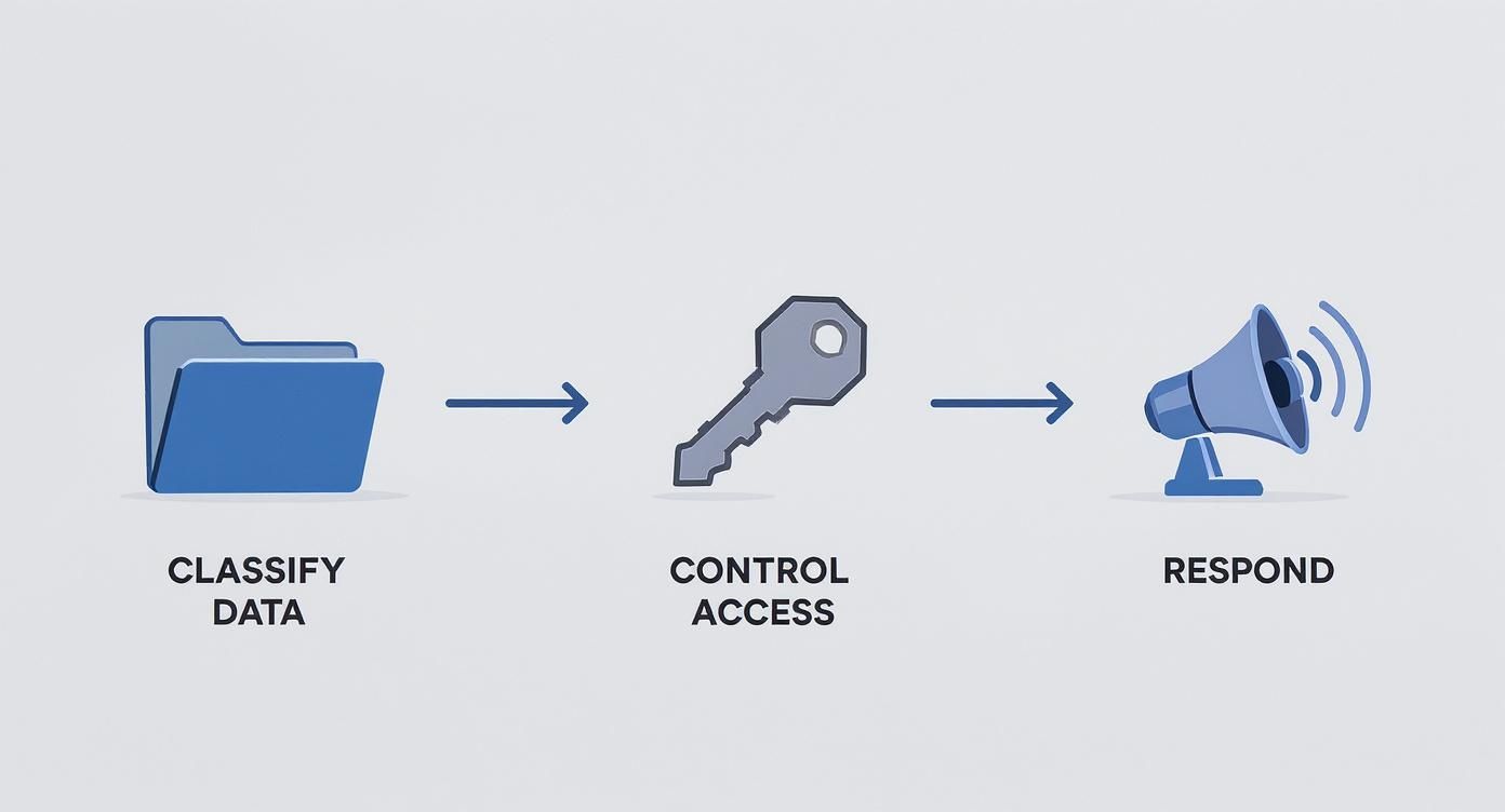 Illustration of an information security policy process: data classification, access control, and incident response.
