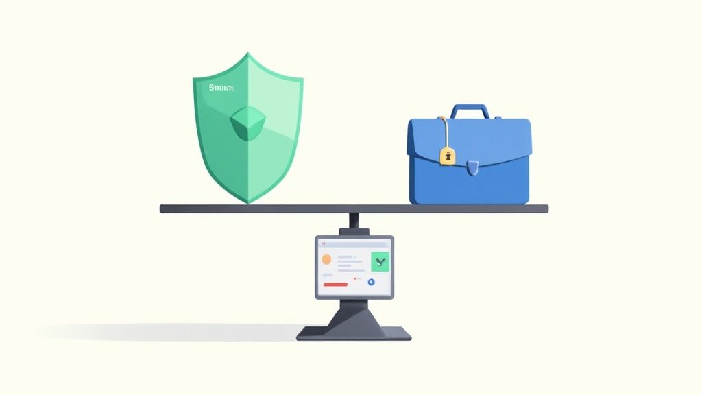 A diagram showing a protective shield over business operations, illustrating safe remediation.