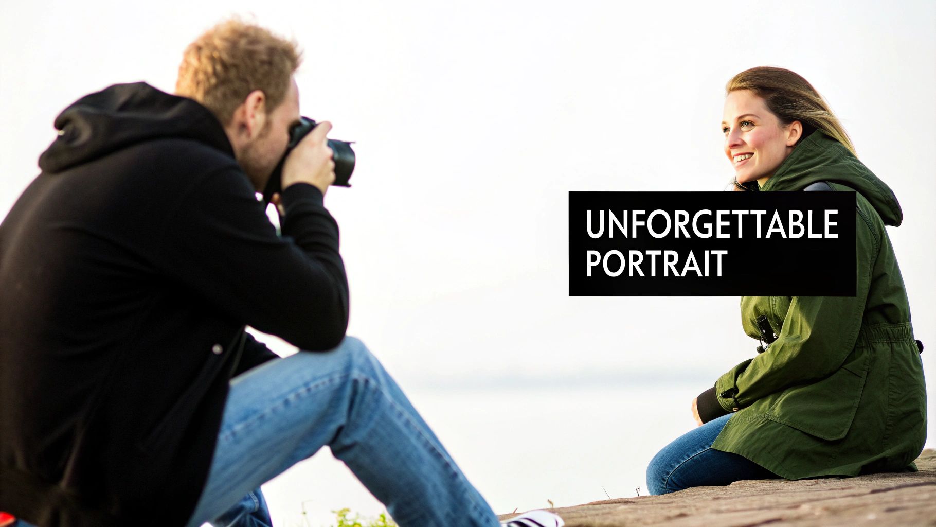 A striking black and white portrait of a woman looking directly at the camera.