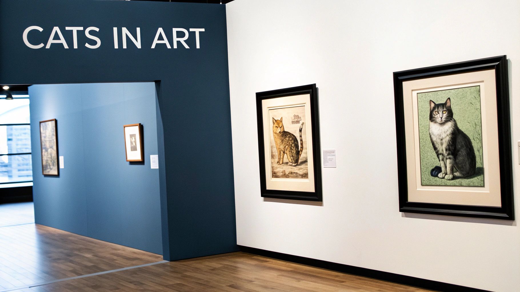 An old, whimsical illustration of anthropomorphic cats having a tea party, reflecting the style of Louis Wain.