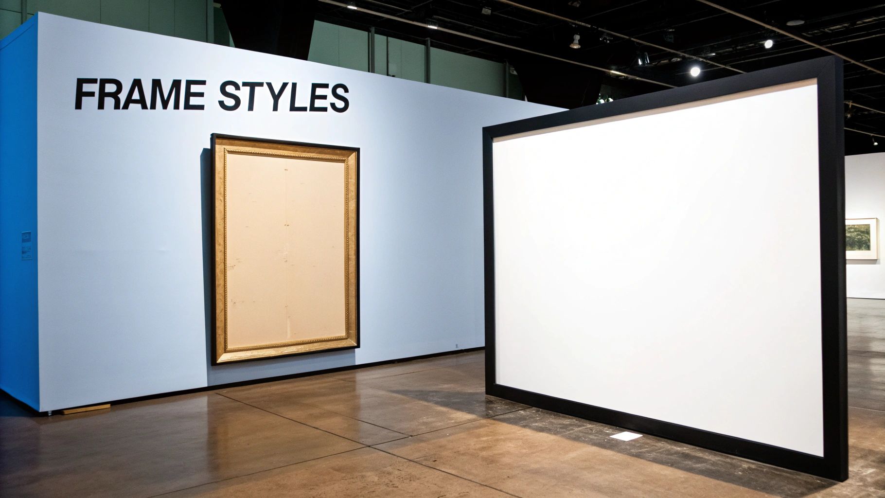 A minimalist floater frame surrounding a vibrant abstract canvas painting, highlighting the shadow gap.