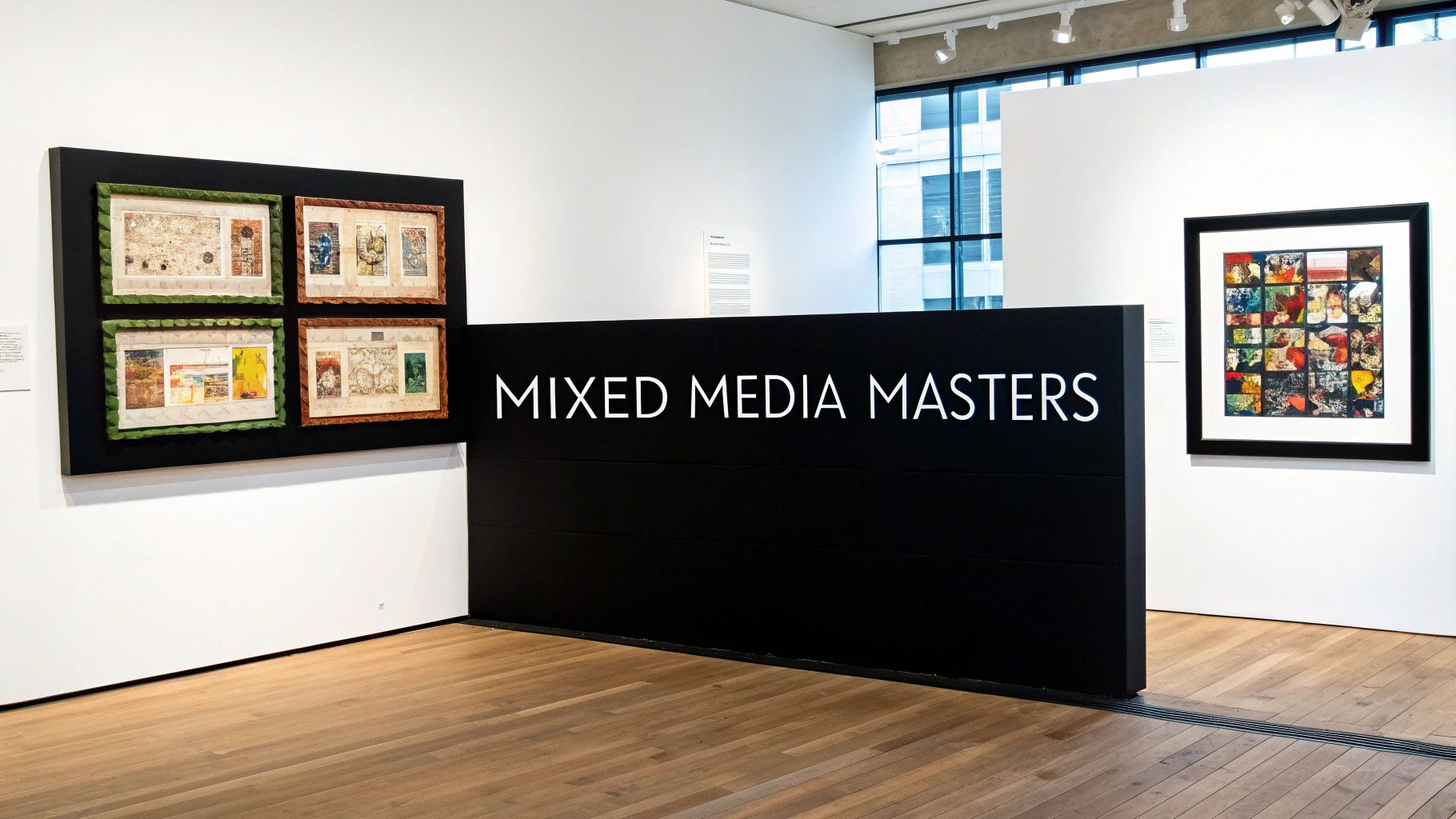 Abstract mixed media artwork featuring vibrant colors and textured layers, evoking a sense of artistic inspiration.