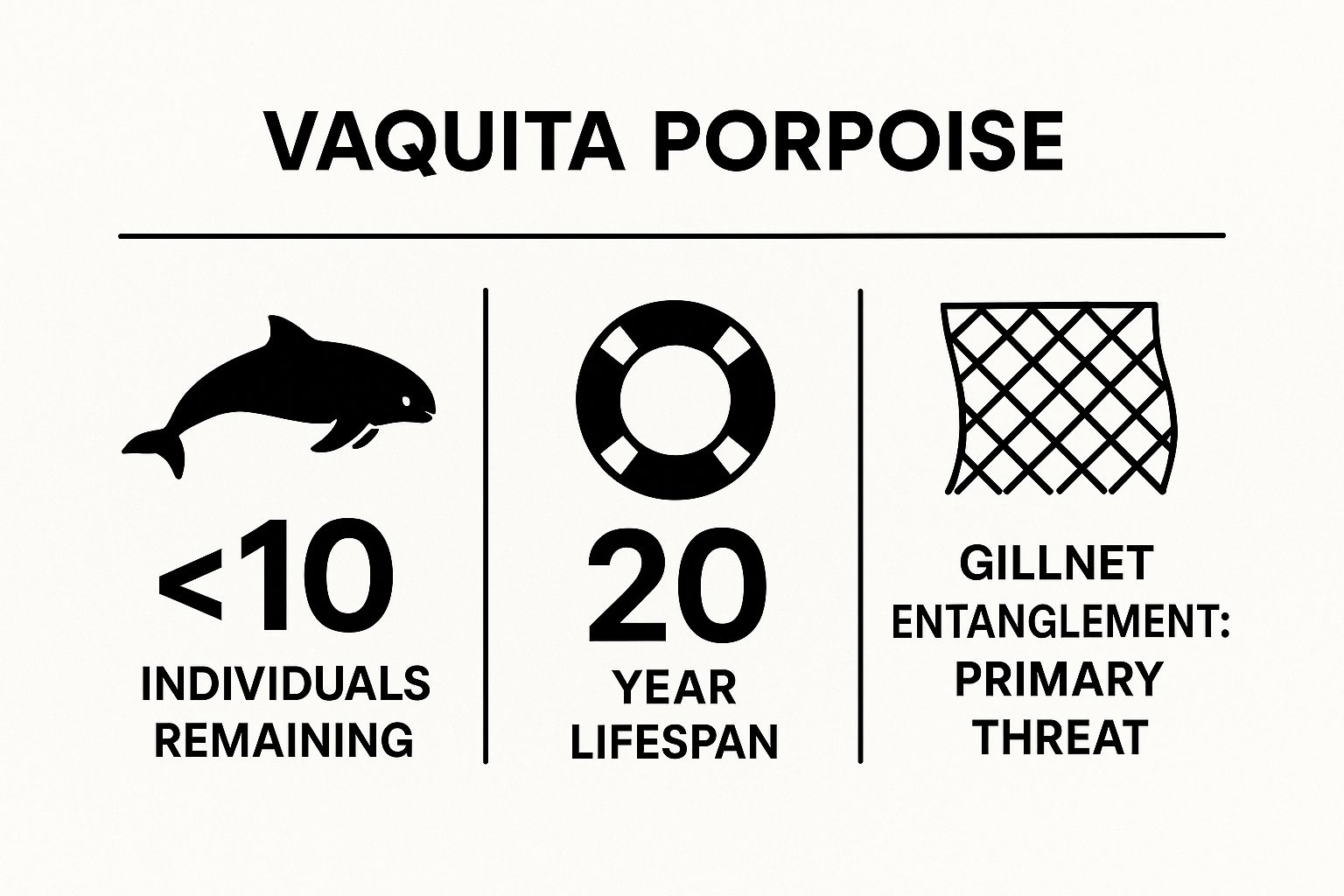 Infographic showing key data about Vaquita Porpoise (Phocoena sinus)