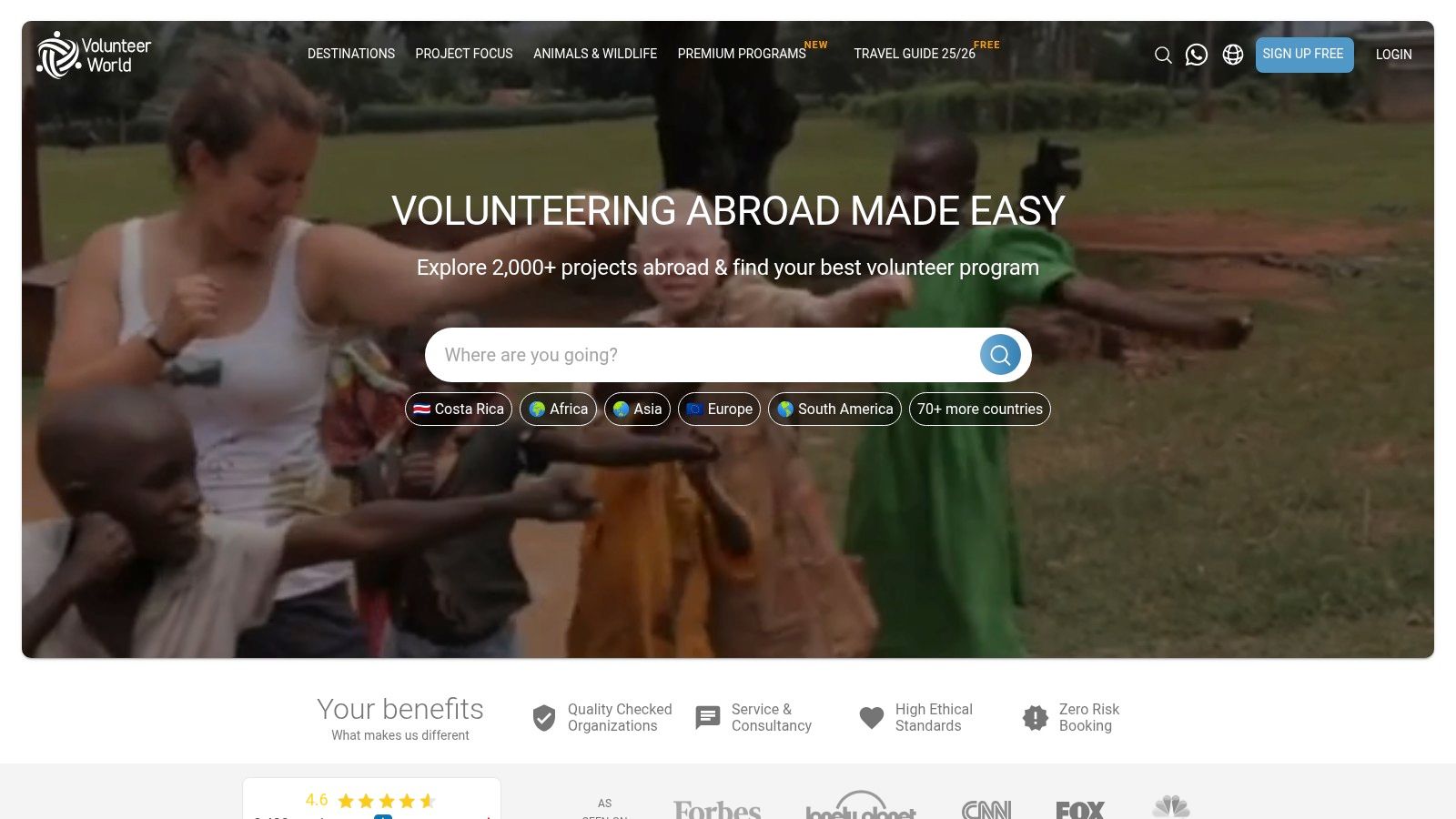 Volunteer World – Marketplace for Wildlife Sanctuary Programs (paid)