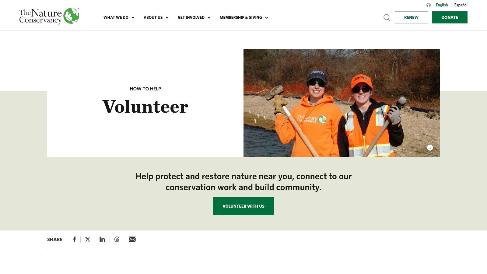 The Nature Conservancy (TNC) – Volunteer on Preserves and Projects