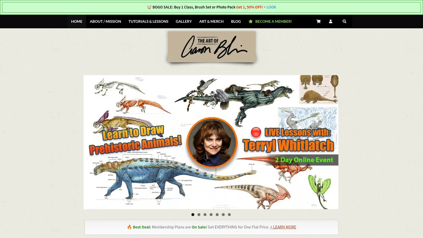 A screenshot of the Creature Art Teacher website showing various animal reference photo packs and art courses.