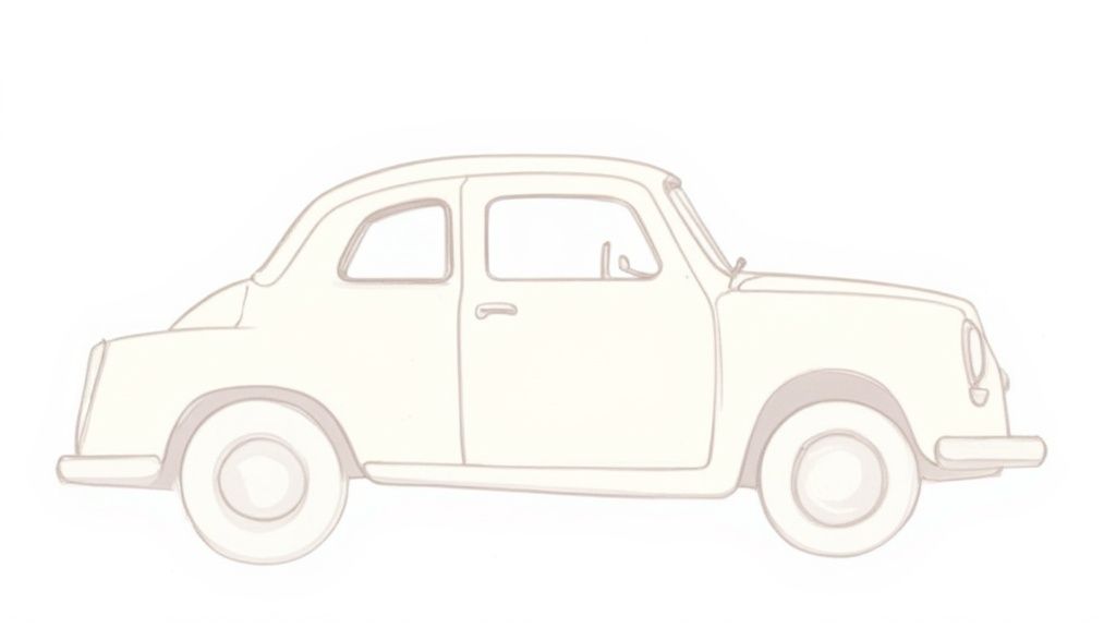 A simple car drawing showing where to add windows and a door