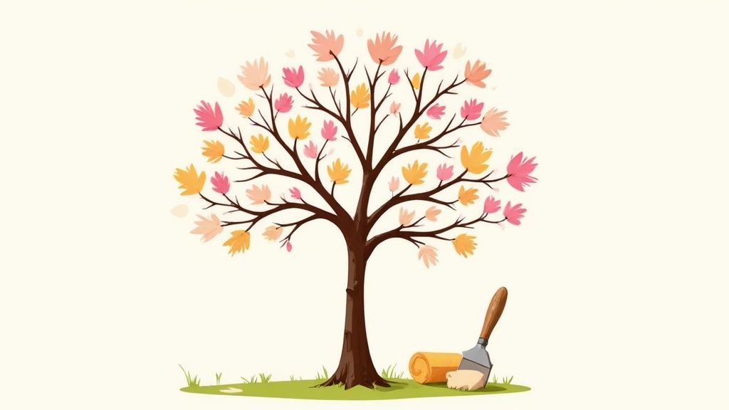 Spring Tree Painting with Blossoms (Process Art)