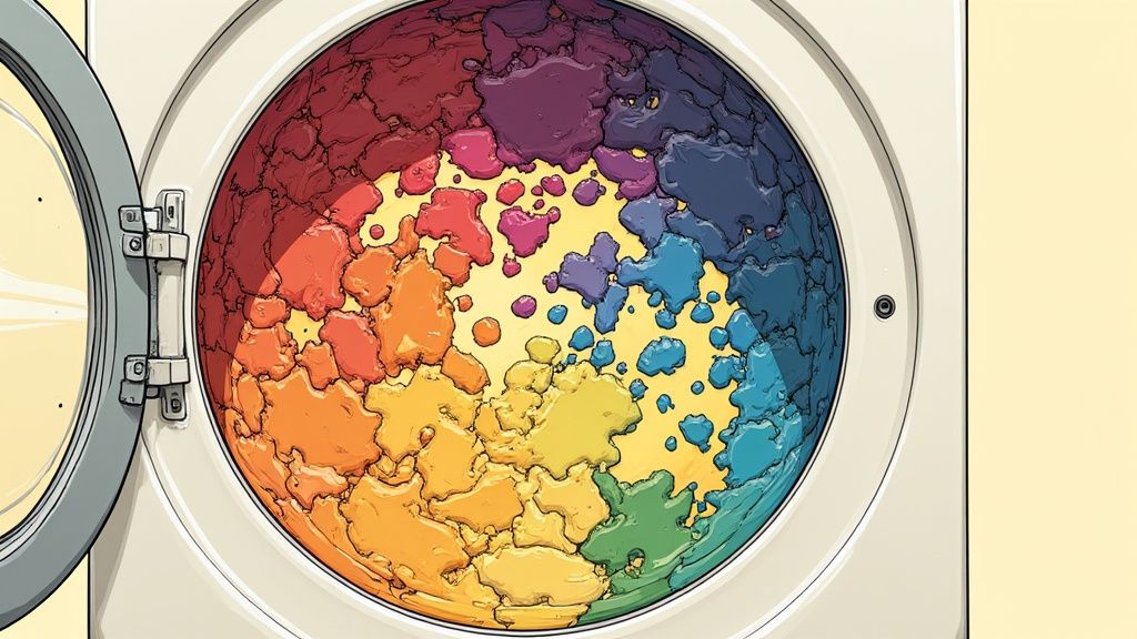 Melted crayon art covering the inside of a dryer drum