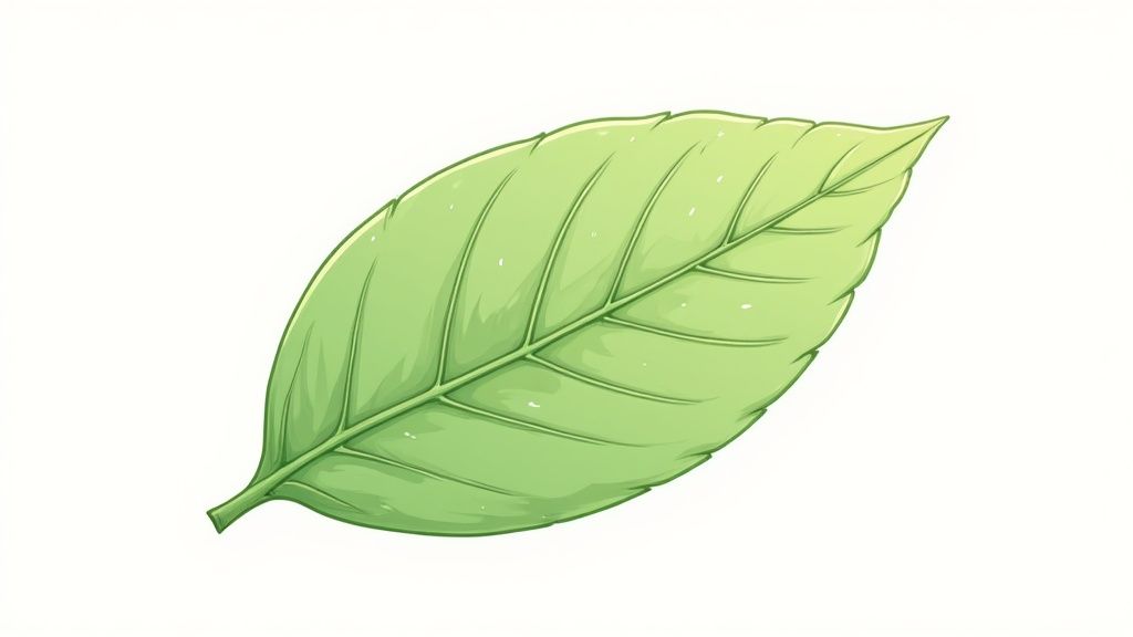 A set of colored pencils and a drawing of a plant being colored in.