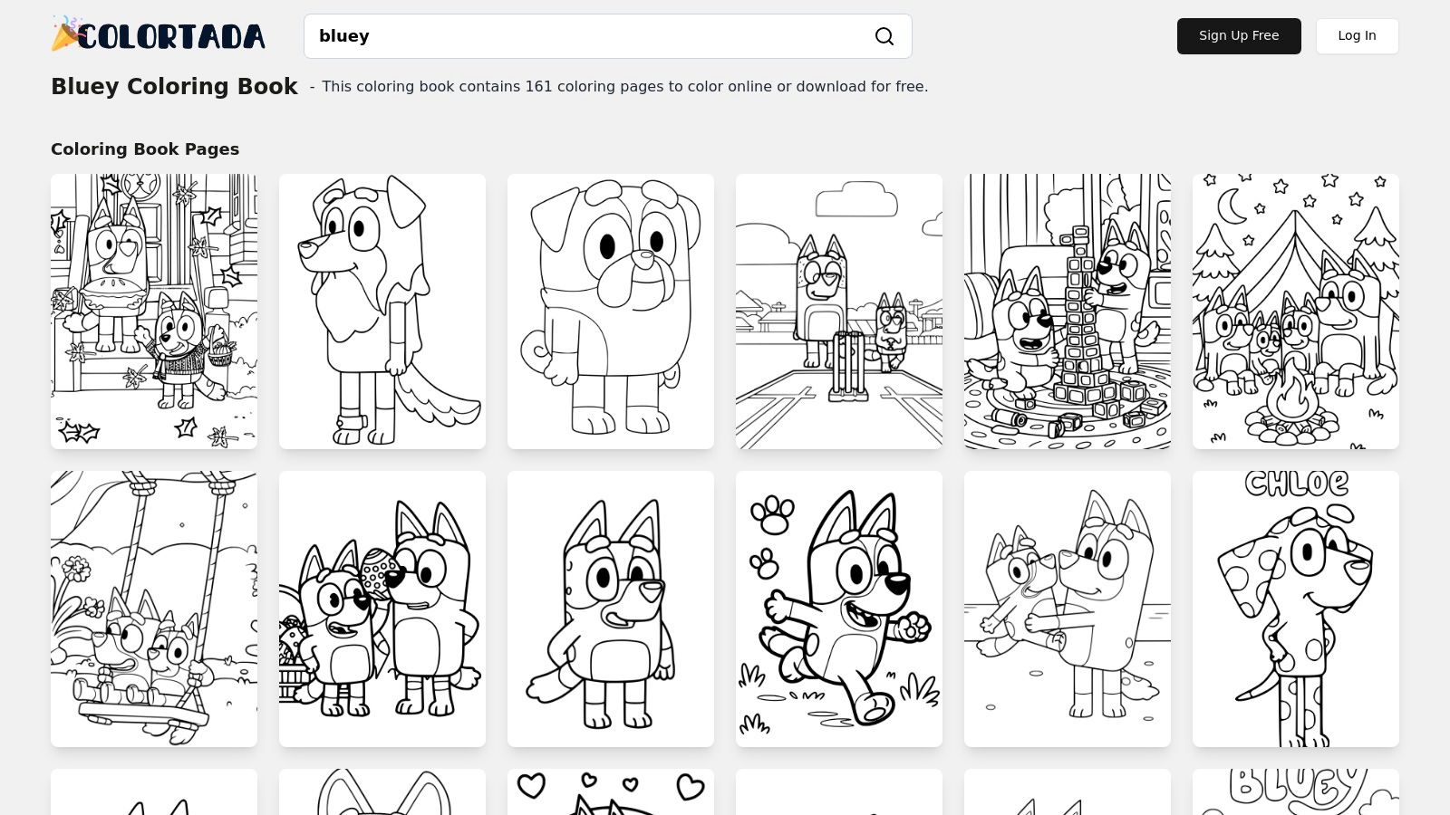 A collection of Bluey-themed Halloween coloring pages featuring characters in various costumes like witches and ghosts.