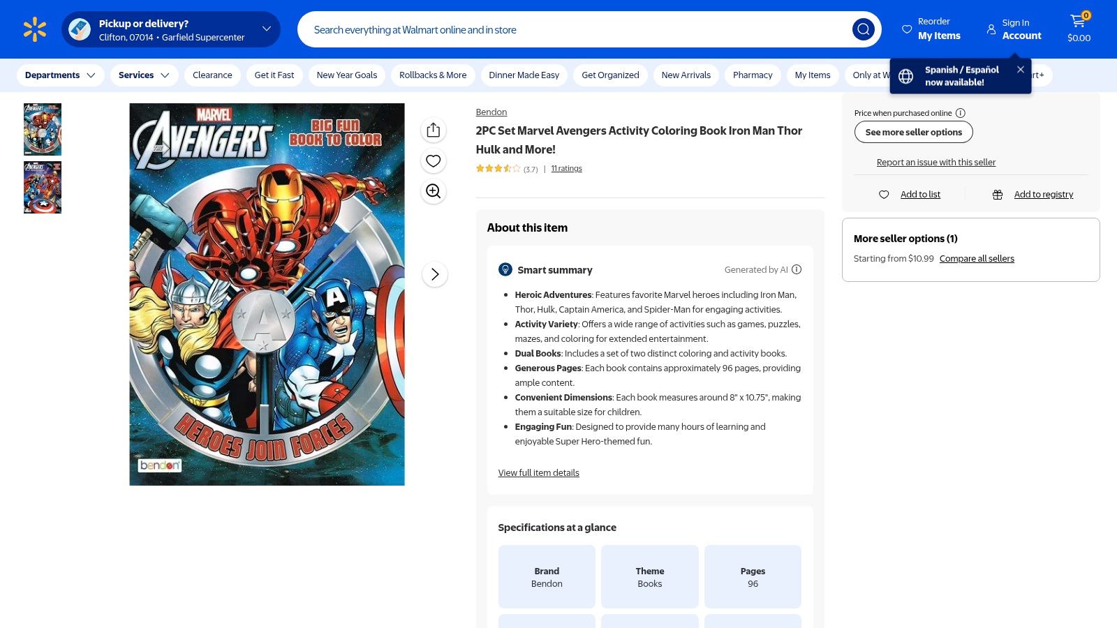 A physical Avengers coloring book featuring Iron Man on the cover, available at Walmart.