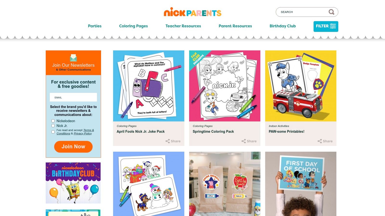 Nickelodeon Parents (Nick Jr. printables)