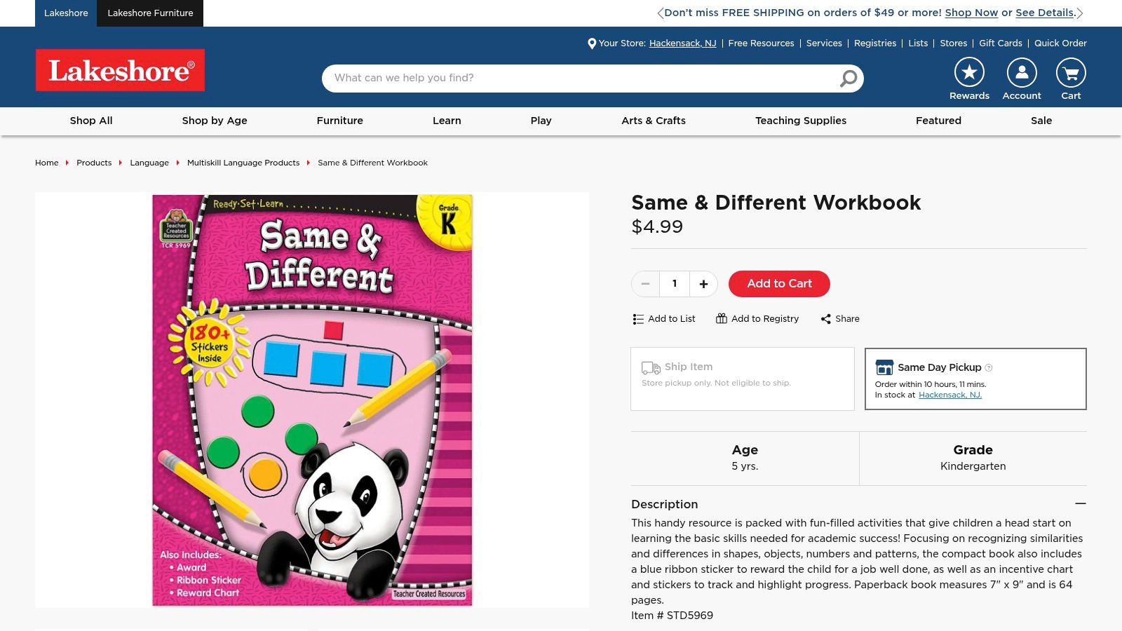 Lakeshore Learning same and different worksheets workbook