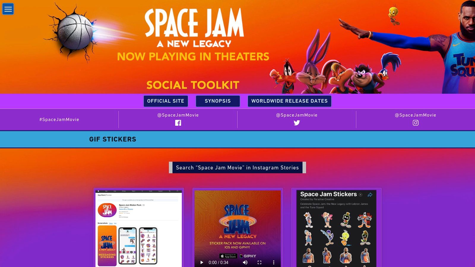 A collection of Space Jam stickers and activity book pages featuring characters like Bugs Bunny and LeBron James.