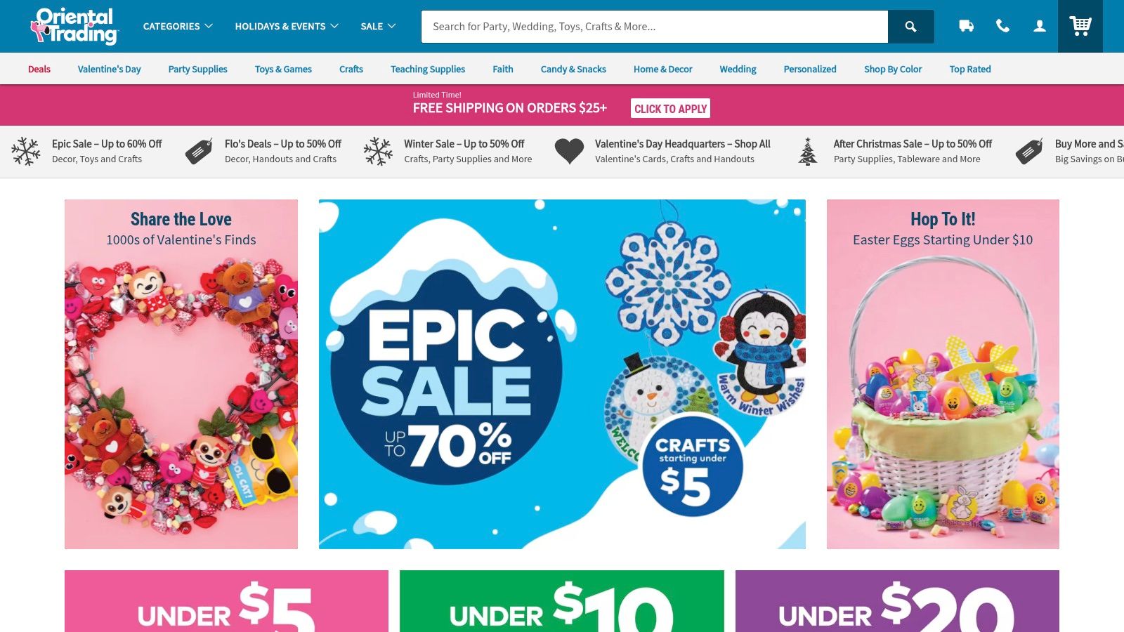 Oriental Trading website showing various princess-themed party and craft supplies