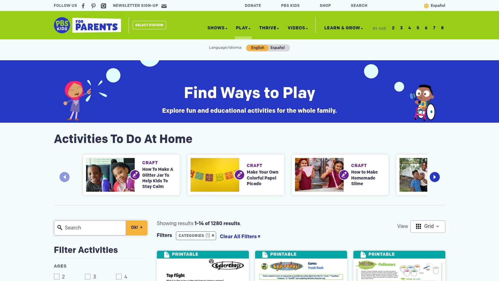 PBS KIDS (Parents and Shows printables)