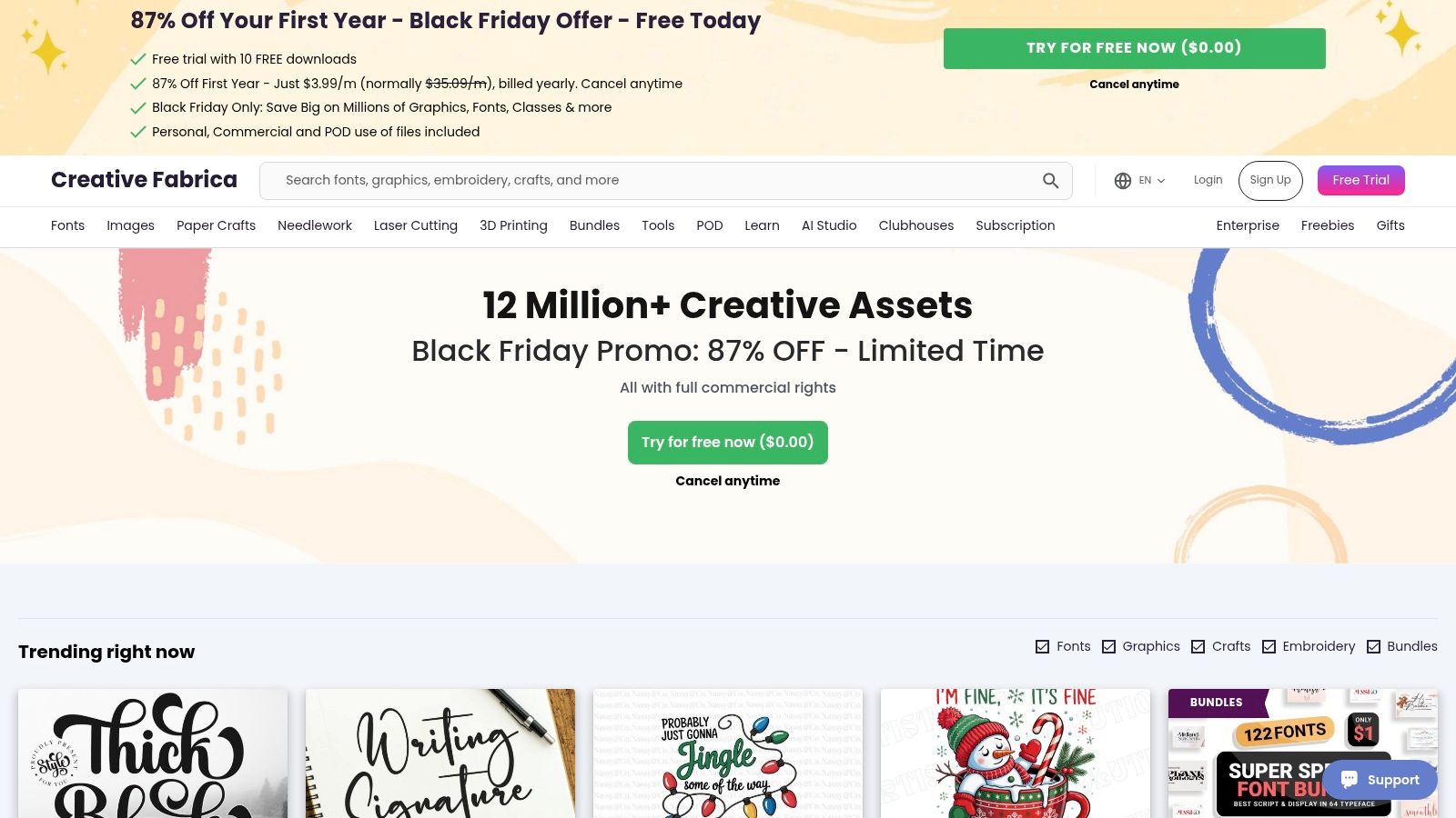 A screenshot of the Creative Fabrica website showing search results for "bird coloring page," with various artistic styles and bundles displayed.