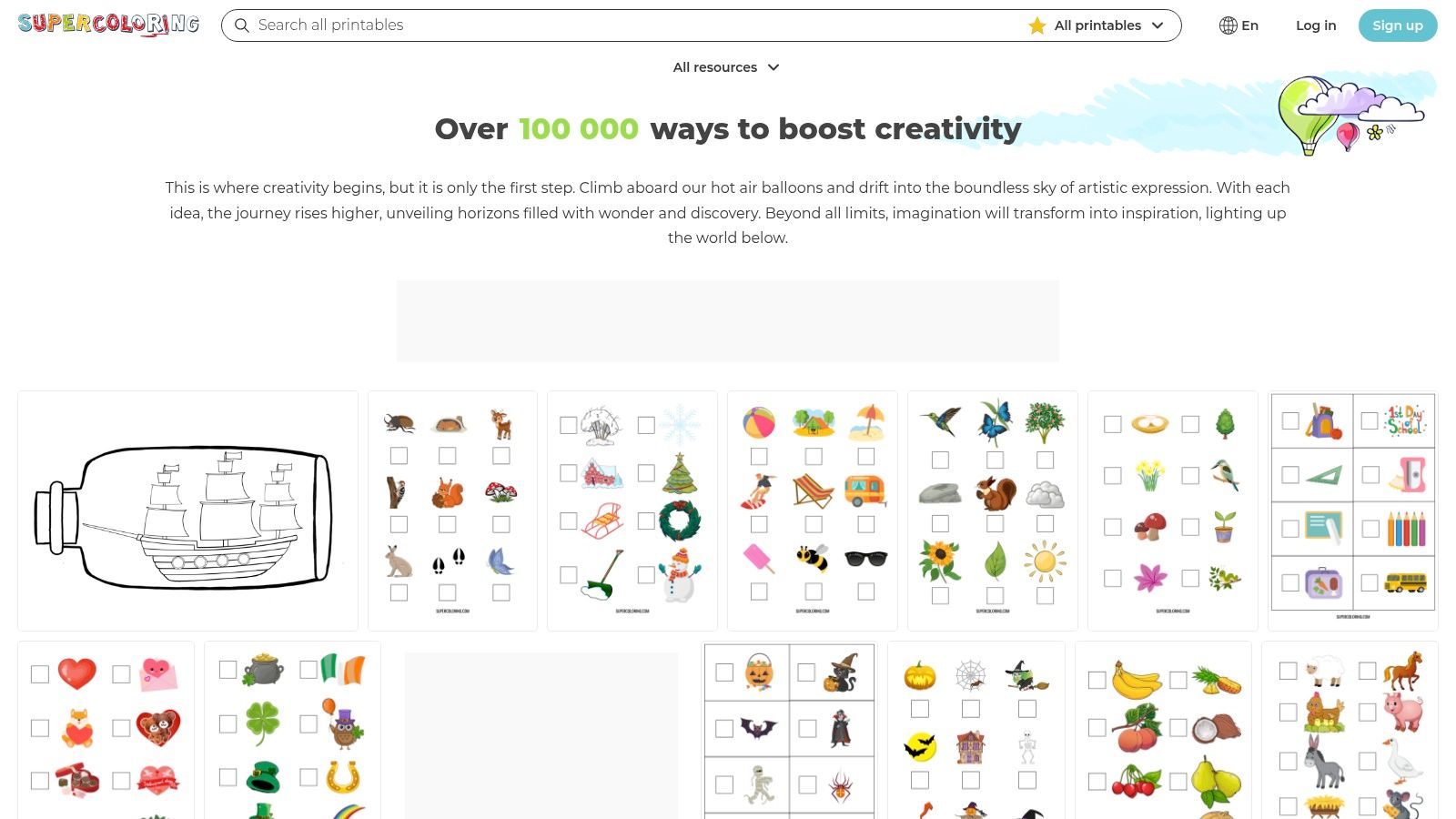 SuperColoring interface showing various printable princess coloring sheets