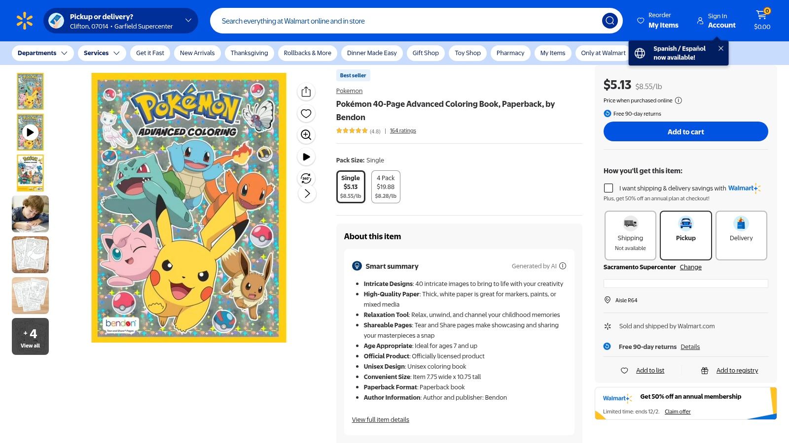 Bendon Pokémon coloring and activity book available at Walmart, showcasing Eevee.