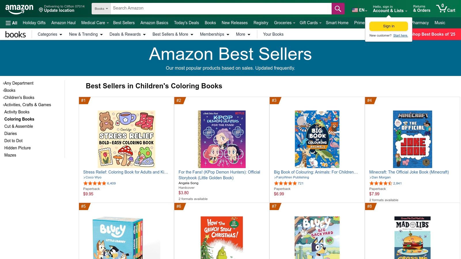 Amazon – Children’s Coloring Books (Buy Print Books)