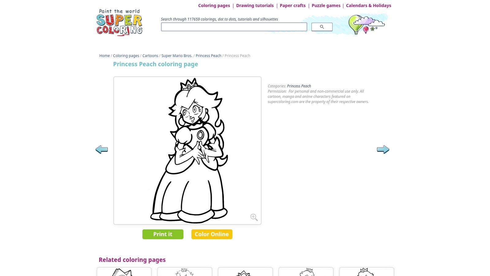 SuperColoring (free Princess Peach printables)