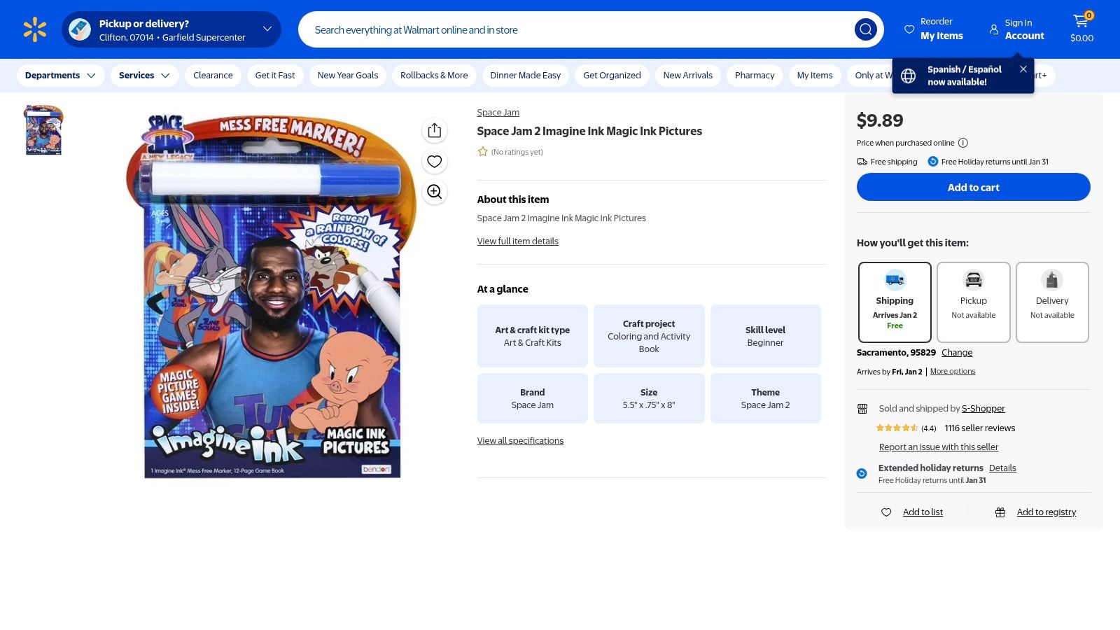 A Space Jam Imagine Ink activity book showing a revealed colorful image of Bugs Bunny.